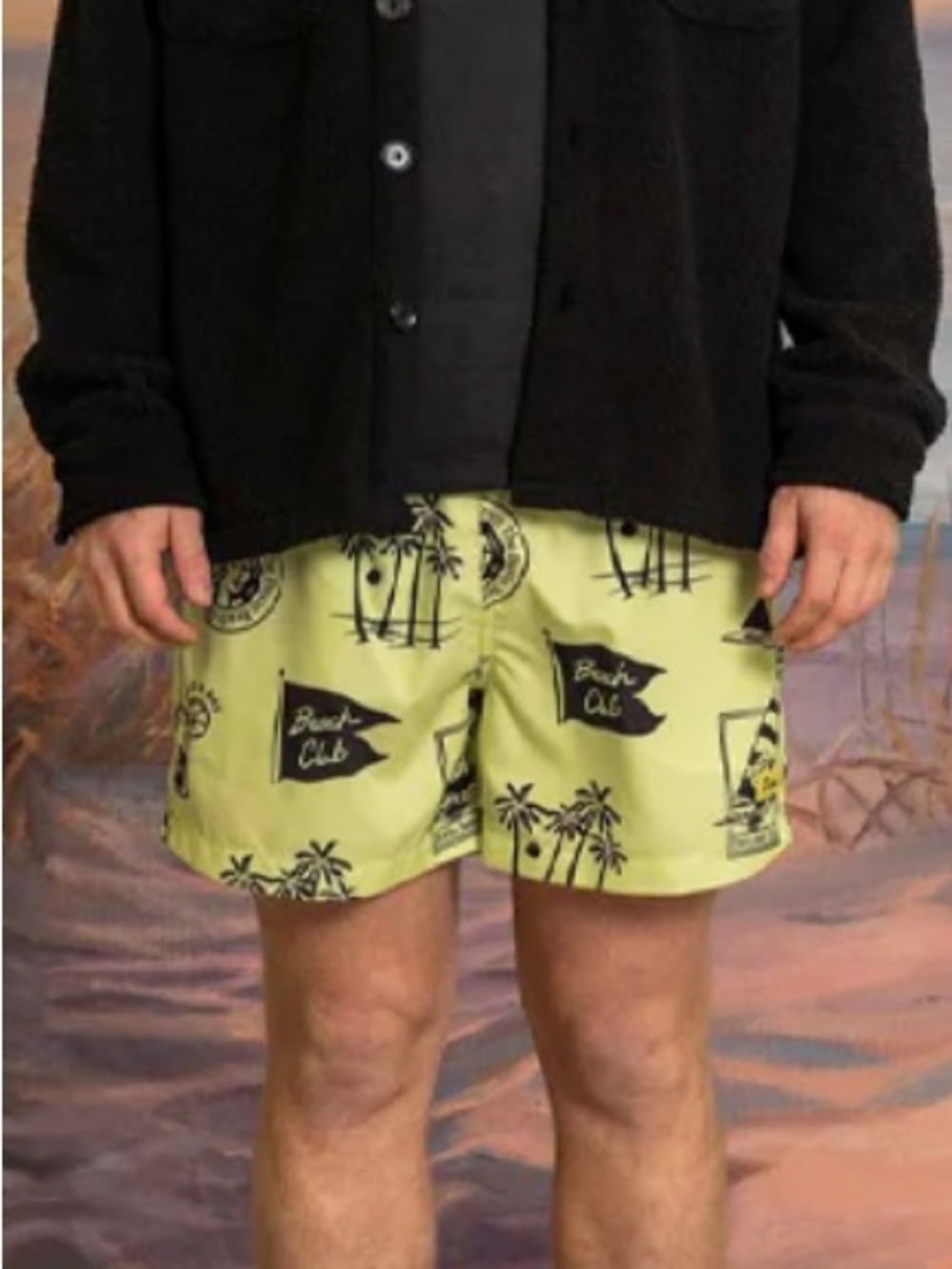 Duvin Beach Club Yellow 5 Inch Printed Swim Shorts M Mens